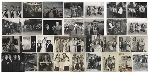 Moe Howard's Lot of 100 Glossy 10'' x 8'' Photos of the Three Stooges With Curly Joe -- From Their Films, Appearances, Some Candid -- Some Trimmed & Glued to Paper, Overall Very Good